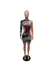 Abstract Cutouts One Shoulder Mini Dress