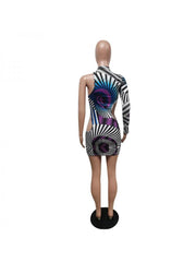 Abstract Cutouts One Shoulder Mini Dress