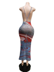 Colorblock See Through Backless Maxi Dress