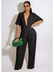 Loose Pleated Lapel Shirt Pant Sets