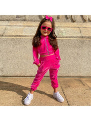 Solid Color Pleuche Fitted Girl Clothing Sets