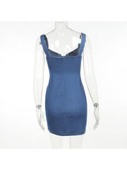 Hotfix Rhinestones Patchwork Denim Sleeveless Dresses