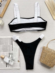 Colorblock High Rise Cropped Bikinis Sets