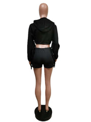 Tassel Cropped Hoodies Short Sets