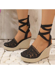 Solid Color Lace Panel Wedge Wedges &amp; Platform