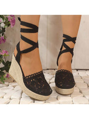 Solid Color Lace Panel Wedge Wedges &amp; Platform