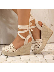 Solid Color Lace Panel Wedge Wedges &amp; Platform