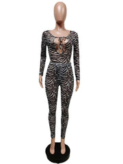 Zebra Cutouts Lace Up Bodysuits Pant Sets