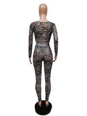 Zebra Cutouts Lace Up Bodysuits Pant Sets