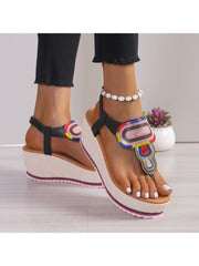 Colorblock Pattern Round Toe Sandals