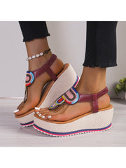 Colorblock Pattern Round Toe Sandals