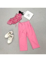 Colorblock High Rise Cropped Girl Clothing Sets