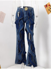 Cabe Knit Hollow-out High Rise Jeans