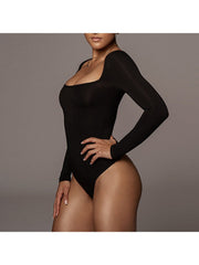 Square Neck Long Sleeve Bodycon Bodysuits