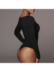 Square Neck Long Sleeve Bodycon Bodysuits