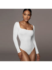 Square Neck Long Sleeve Bodycon Bodysuits