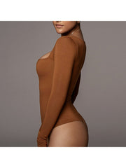 Square Neck Long Sleeve Bodycon Bodysuits