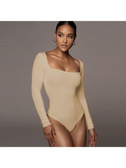 Square Neck Long Sleeve Bodycon Bodysuits