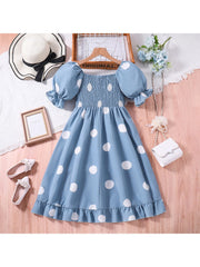 Dots Puff Sleeve Princess Girl Dresses