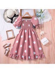 Dots Puff Sleeve Princess Girl Dresses