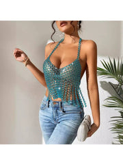 Chain Fringe Halter Backless Design Tops