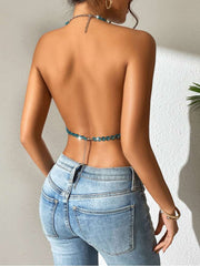 Chain Fringe Halter Backless Design Tops