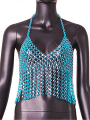 Chain Fringe Halter Backless Design Tops