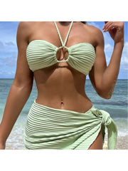 Solid Color Ruched Halter Backless Bikinis