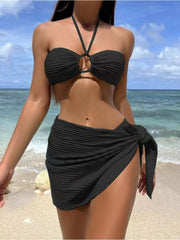 Solid Color Ruched Halter Backless Bikinis