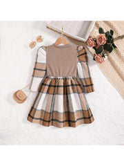 Patchwork Crewneck Knitting Girl Dresses