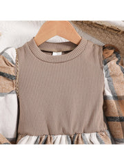 Patchwork Crewneck Knitting Girl Dresses