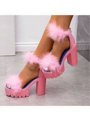 Solid Color Fake Fur Hasp Heels