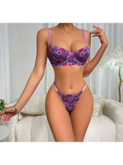 Contrast Color Flower Hollow-out Bra Sets