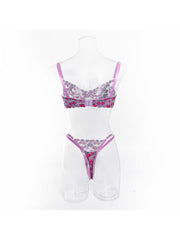 Contrast Color Flower Hollow-out Bra Sets