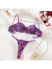 Contrast Color Flower Hollow-out Bra Sets