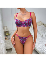 Contrast Color Flower Hollow-out Bra Sets