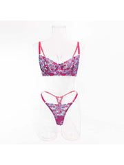 Contrast Color Flower Hollow-out Bra Sets