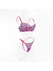 Contrast Color Flower Hollow-out Bra Sets