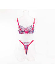 Contrast Color Flower Hollow-out Bra Sets