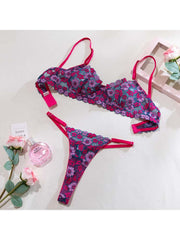 Contrast Color Flower Hollow-out Bra Sets