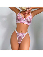 See Through Embroidery Flower Bra Sets