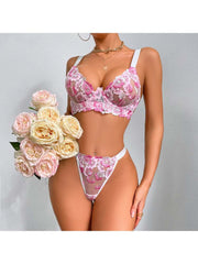 See Through Embroidery Flower Bra Sets