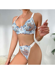 See Through Embroidery Flower Bra Sets