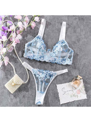 See Through Embroidery Flower Bra Sets