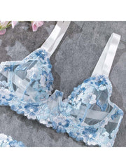 See Through Embroidery Flower Bra Sets