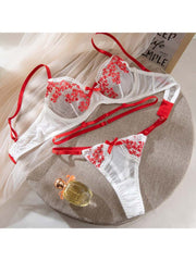 Embroidery See Through High Rise Bra Sets