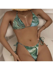 Halter Tie Dye Backless 3-piece Set Bikinis