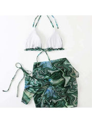 Halter Tie Dye Backless 3-piece Set Bikinis