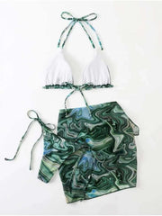 Halter Tie Dye Backless 3-piece Set Bikinis