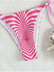 Heart Striped Tie-wrap Halter Bikinis